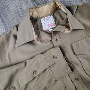 Creighton Shirt Mens 15.5/34 Wool Blend Button Up Long Sleeve USMC USA Dacron